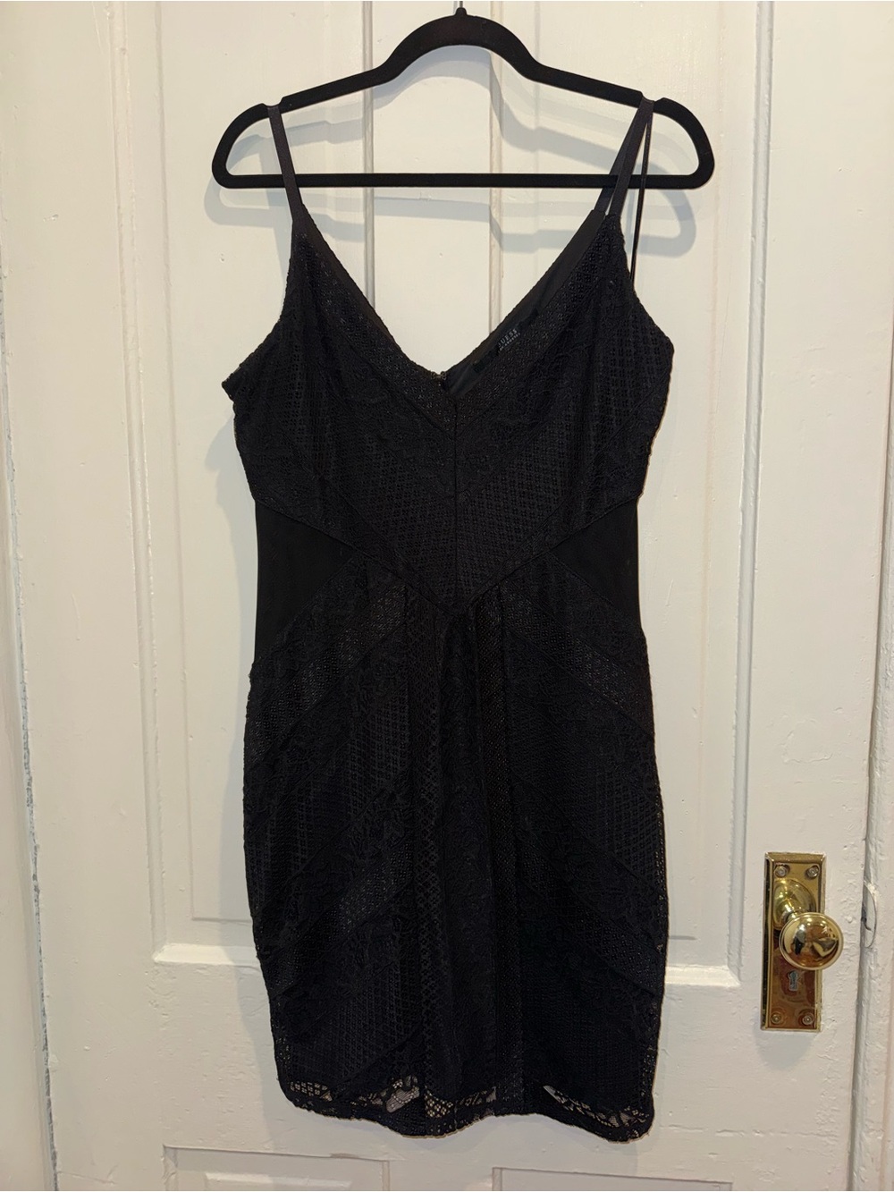 Guess Lace Mini Slip Dress with Mesh Cutouts, Black, L